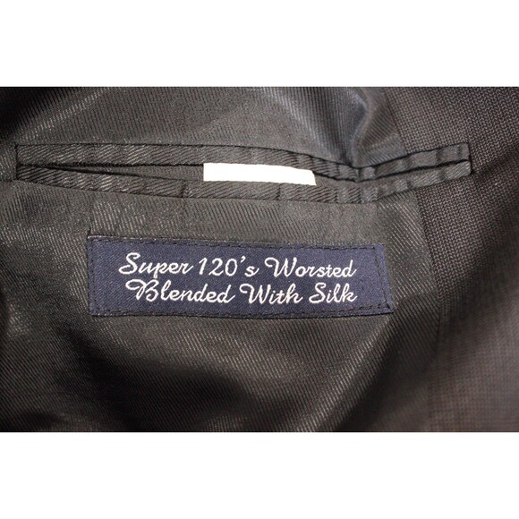 Andrew Fezza Men's 2 Piece Suit BLue Wool Silk 3 Btn 48R Flat Fronts 41" Waist - Picture 10 of 12